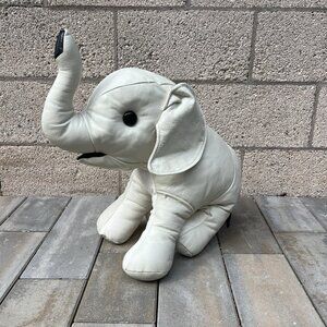 Stuffed White Leather Elephant Kids Home Decor Made in Italy Approx 16" x 20"